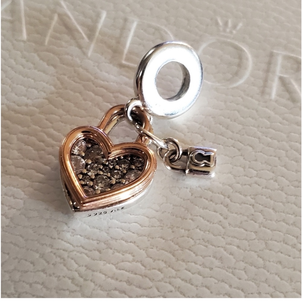 Authentic Pandora Heart Padlock Double Dangle Charm - Picture 3 of 8